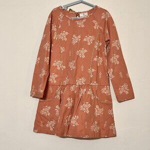 Hanna Andersson Long Sleeve Pink Floral Tunic Dress Gold Trim 120 cm